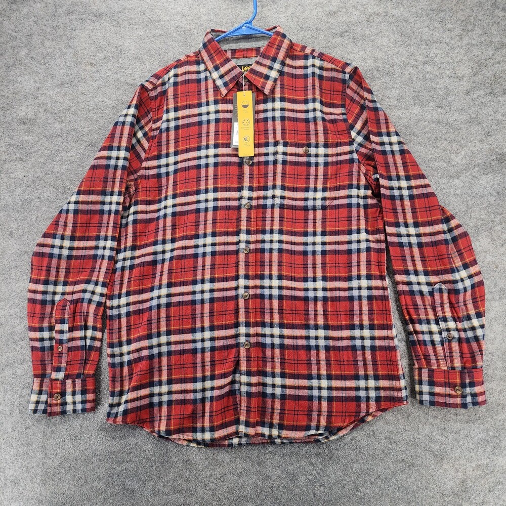 Lee Shirt Mens Medium Button Up Long Sleeve Red Plaid Regular Fit
